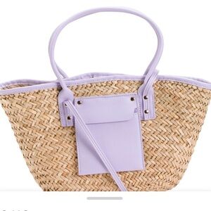 Urban Expressions Wellesley Double
Handle Straw Tote With Strap Lavender NWT
